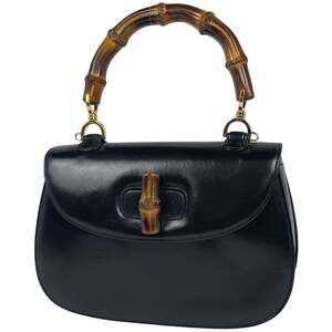 Gucci Bamboo Handbag 000010633 Old Leather Black Women's